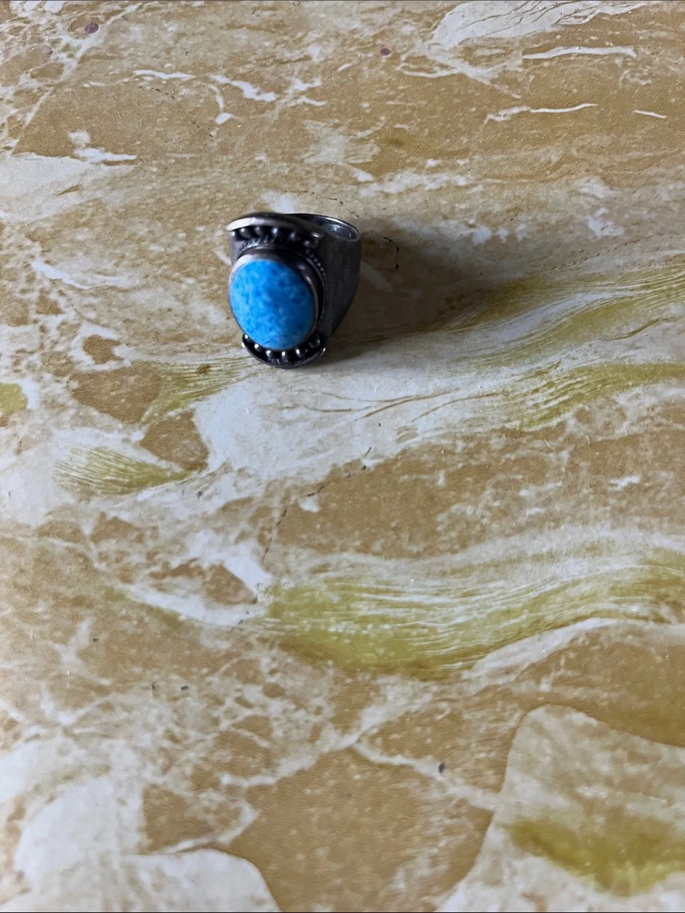 Men's Blue Turquoise-Style Oval Statement Ring